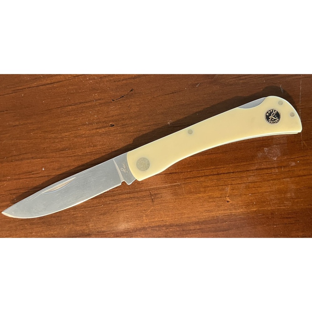 Roper Knives Tumbleweed, Stainless Plain Blade, Cream Yellow Delrin Handle